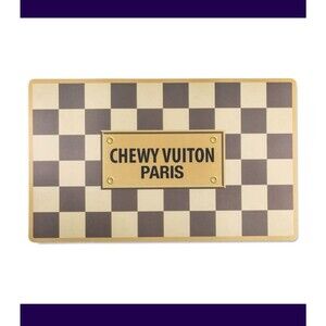 Haute Diggity Dog Gold Checkered Chewy Vuiton Pet Food Placemat New